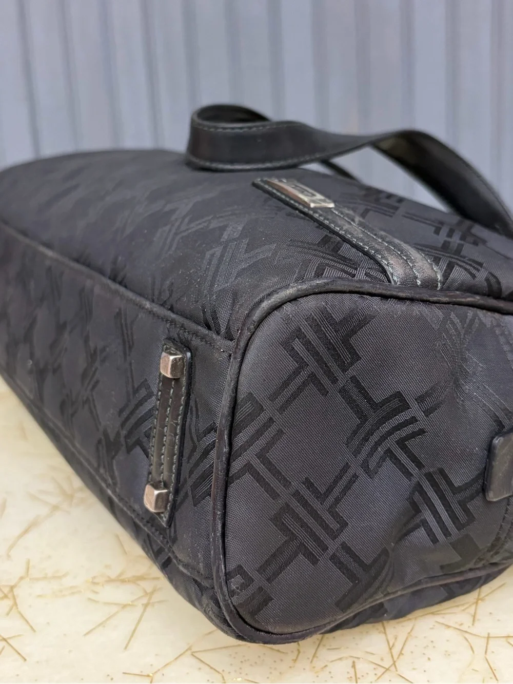 TUMI Signature Monogram Laptop Computer Work Tote Bag Black, Leather Trim